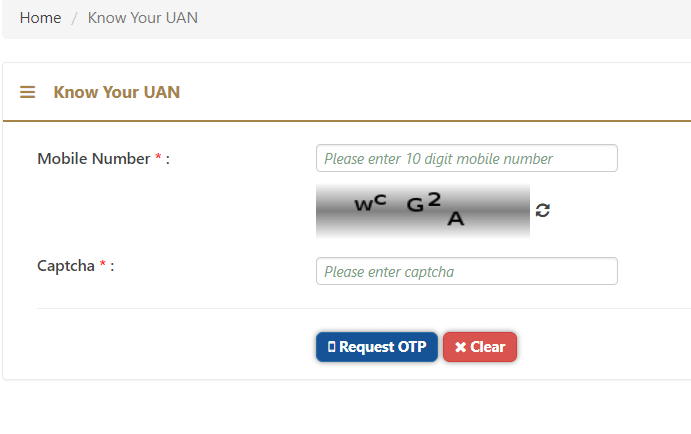 OTP verification to Know UAN number