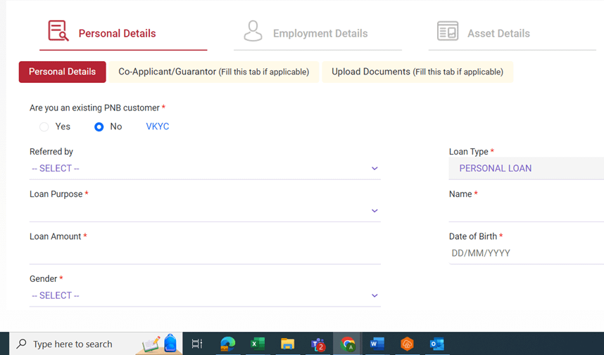 fill online form for personal loan