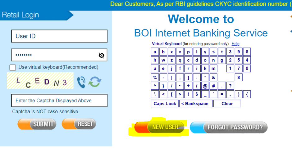 BOI Net Banking Login